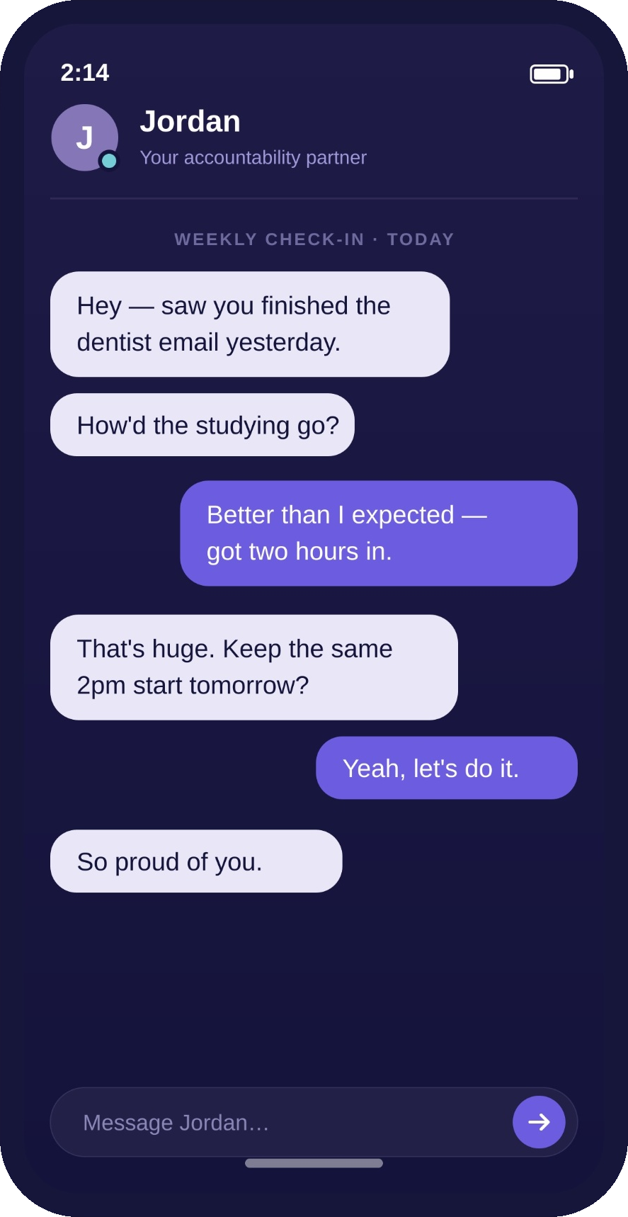 Weekly check-in with an accountability partner