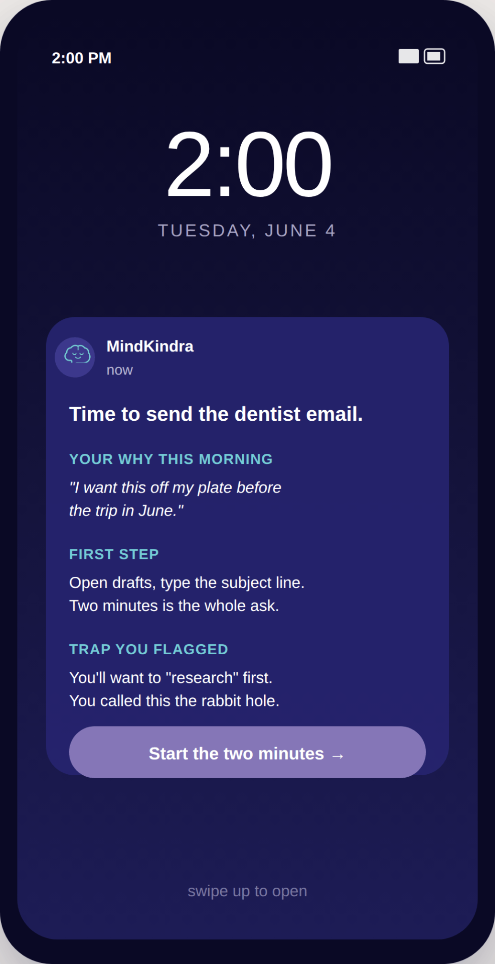Afternoon notification screen